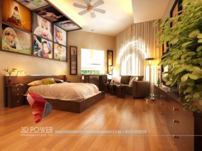 impressive high class bedroom with childrens photos wall interior visualization 3d rendering design view